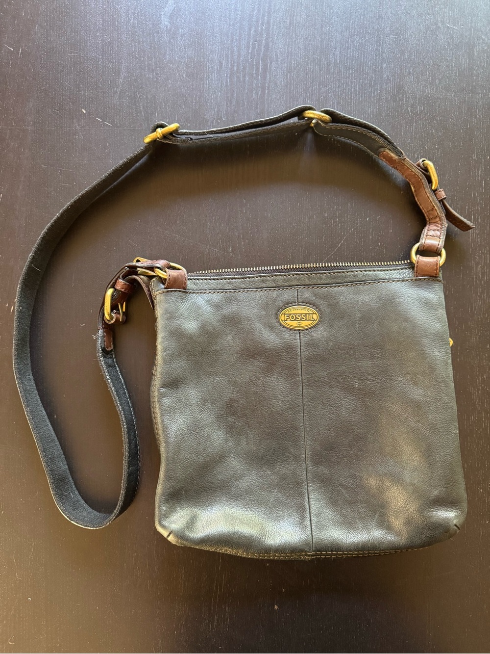 Fossil Blue/Black Leather Crossbody Bag